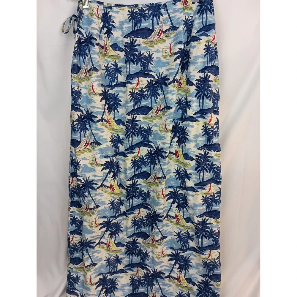 vintage boho vacation travel Hawaiian Boat wrap‎ tie maxi 10P artsy beach skirt
